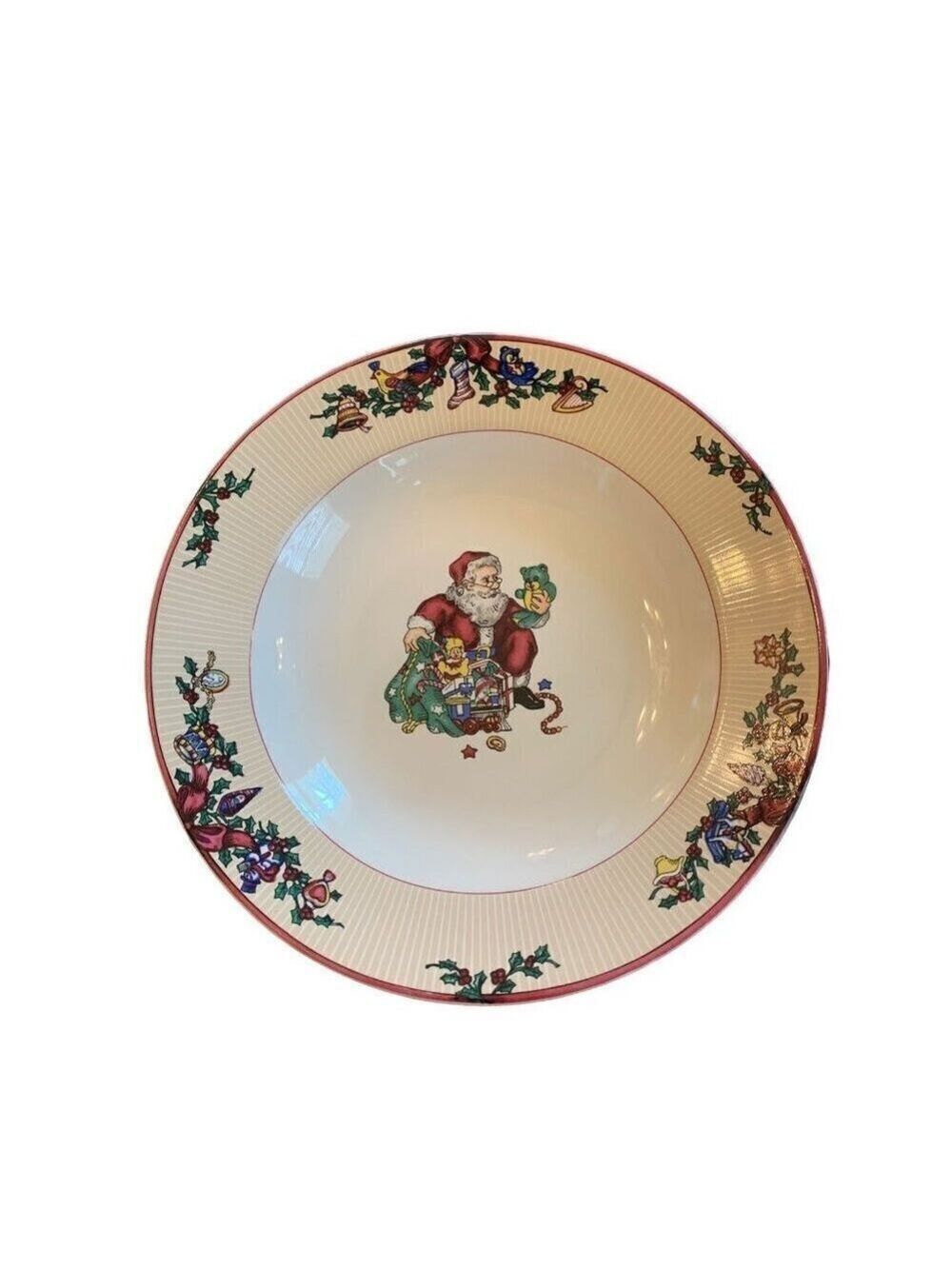 Fitz and Floyd Santas List Soup Bowl 1994 Christmas Rimmed Dinnerware Vtg